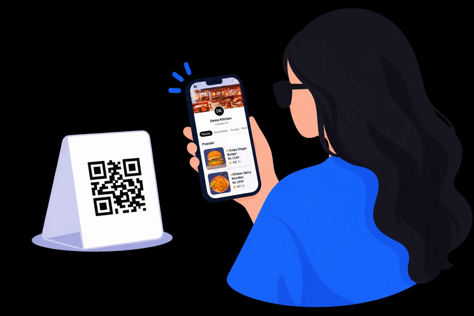 A guest scanning a MenuQR table code with their phone